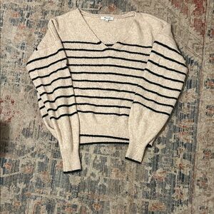 Madewell Barely Worn Forest Green StripeVNeckSweaterM Note is a shorter sweater